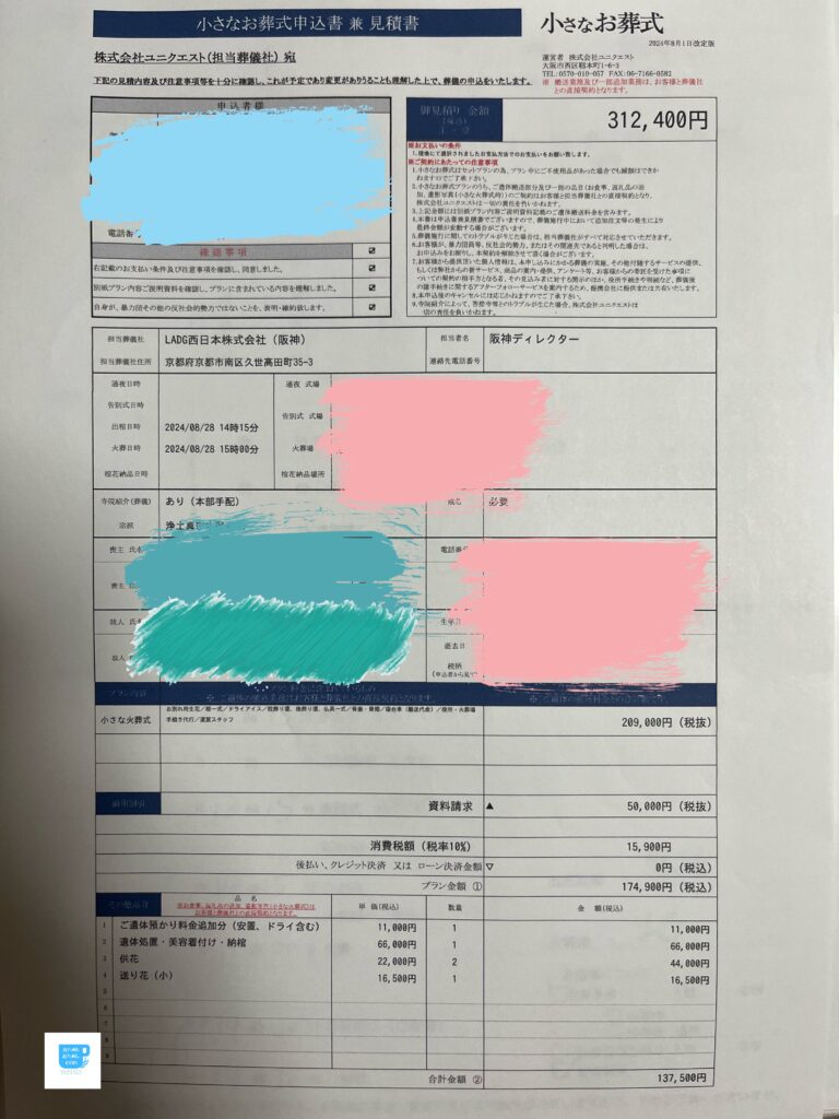 小さなお葬式見積もり